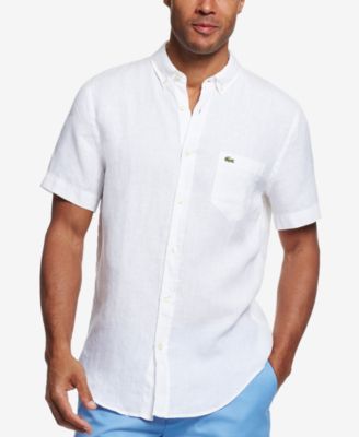 mens short sleeve shirts lacoste menu0027s linen short-sleeve shirt MFVLZHZ