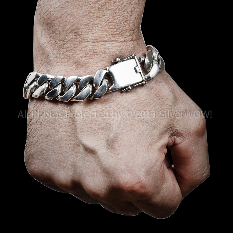 mens silver bracelets 15mm silver curb chain XSMRGUP
