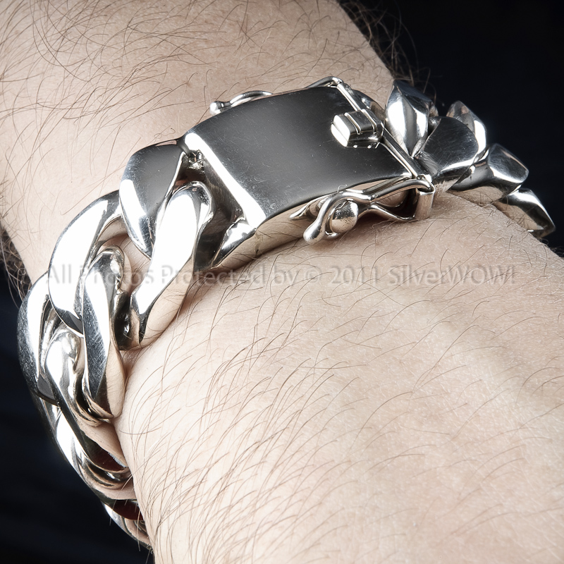 mens silver bracelets 25mm heavy mens silver curb bracelet UVRKGKP