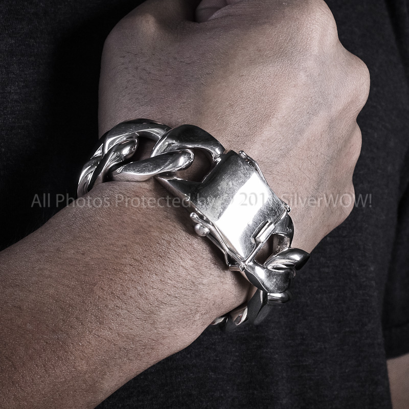 mens silver bracelets 25mm silver figaro bracelet FAOBXHE