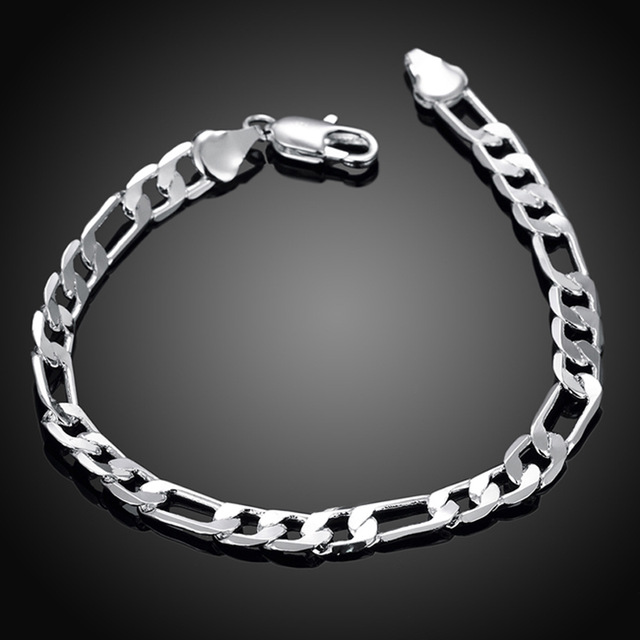 mens silver bracelets lostpiece menu0027s 925 sterling silver bracelet figaro chain 6mm 8 OWRIIGJ