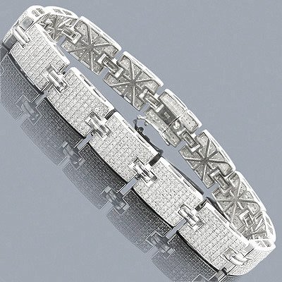mens silver bracelets sterling silver bracelets: mens diamond bracelet 3.97ct ZPKZMXV