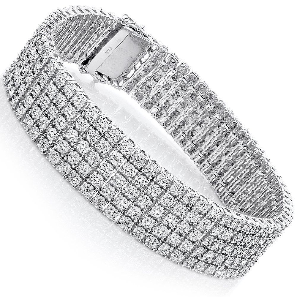 mens sterling silver bracelets: 5 row diamond bracelet 0.81ct KFKWZBQ