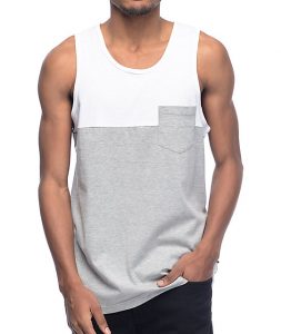 mens tank tops zine white u0026 grey blocked pocket tank top OLJXICB