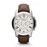 mens watches fossil mens grant chronograph brown leather watch BNWIJGD