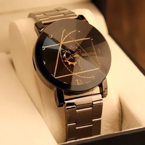 mens watches gear geometric steel band quartz watch - black JLFAINC