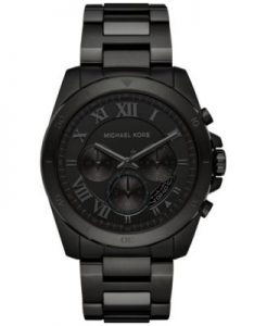 mens watches michael kors menu0027s chronograph brecken black ion-plated stainless steel  bracelet watch JTDGUVS