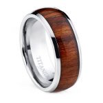 mens wedding bands oliveti menu0027s dome titanium ring with real santos rosewood inlay comfort SXHKGRZ