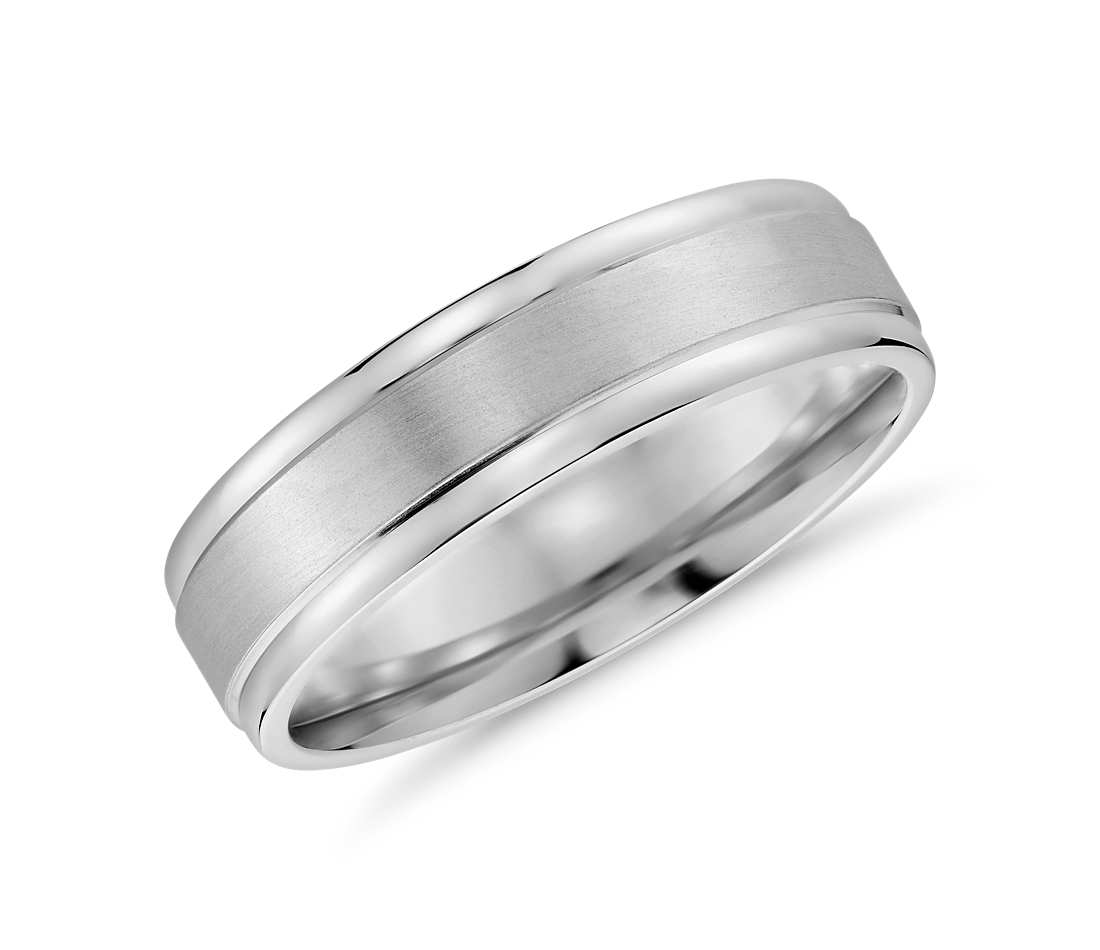 mens white gold rings brushed inlay wedding ring in 14k white gold (6mm) FENDRKV