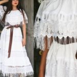mexican wedding dress (bride bridal lace off shoulder fringe dress boho  wedding vintage NJPJWCA