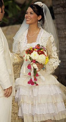 mexican wedding dress bride in church-influenced wedding dress KAWWUVR