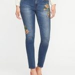 mid-rise floral-embroidered rockstar jeans for women PDFFHPW