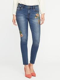 mid-rise floral-embroidered rockstar jeans for women PDFFHPW