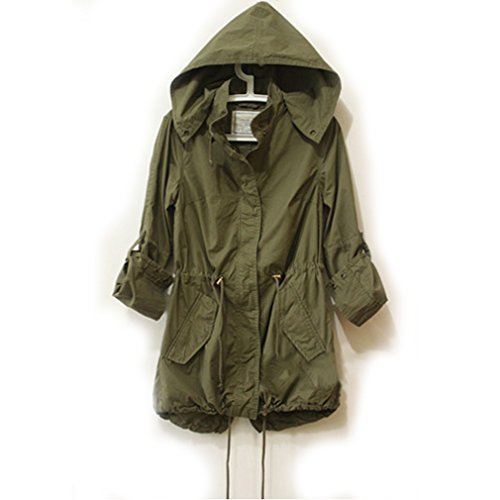 military jacket women easy leisure girl army green military parka button trench hooded coat jacket UHOPPJX