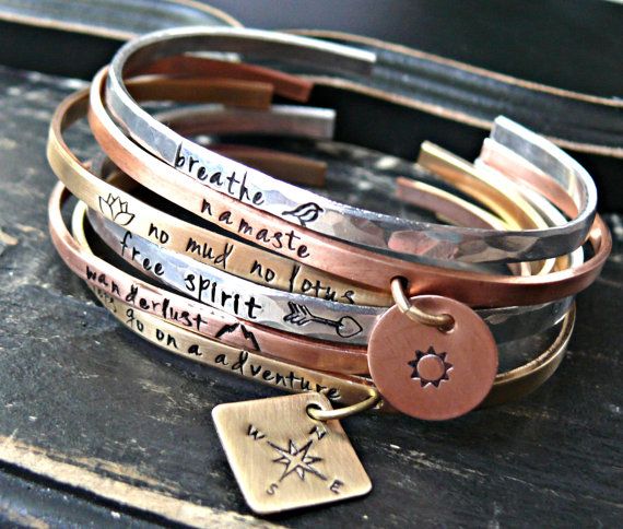 mixed metals layering personalized bracelet - personalized bracelets -  personalized bangles JQBVFIW