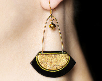 modern jewelry long earrings statement earrings black and gold earrings contemporary JCLXRYC