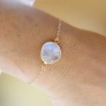 moonstone bracelet, bezel set gold fill moonstone jewelry, blue flash, blue WBQCNQY