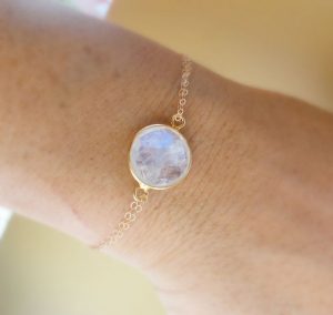 moonstone bracelet, bezel set gold fill moonstone jewelry, blue flash, blue WBQCNQY