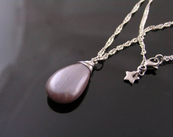 moonstone necklace, chocolate moonstone jewelry, peach moonstone, single  stone necklace, solitaire OINPJOV
