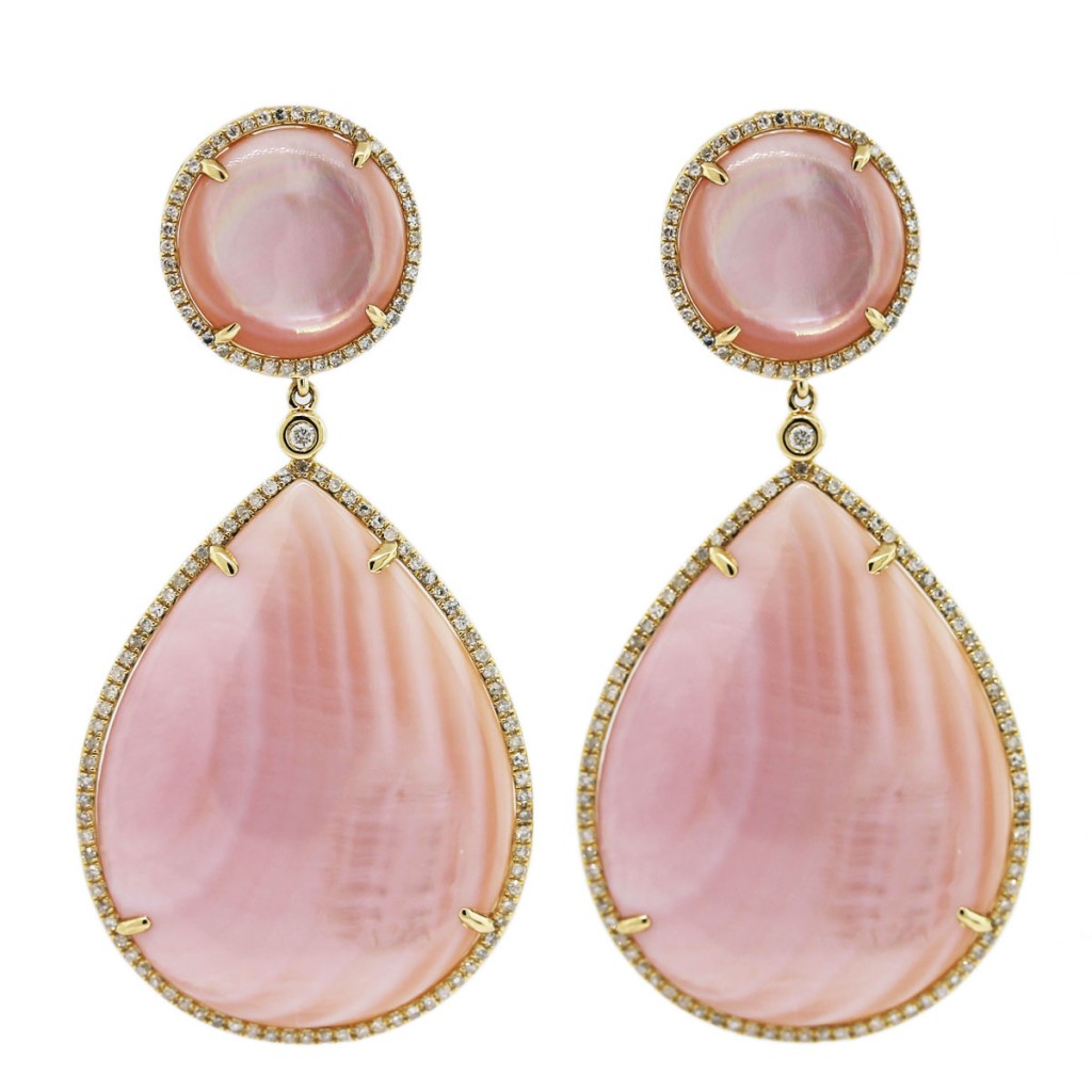 mother of pearl earrings 14k yellow gold pink mother of pearl diamond earrings WUPDYHC