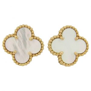 mother of pearl earrings van cleef u0026 arpels special edition mother of pearl gold alhambra earrings KCLPJWX