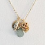 multi charm necklace: gold leaf, natural aventurine quartz pendant, gold  pinecone GICNEWE