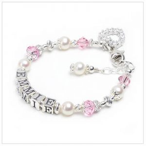 name bracelets baby and child bracelet in pearls and sparkling crystals, personalized with FXADUCN