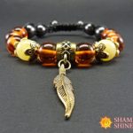 natural amber bracelet honey amber beads gold amber jewelry gold feather FZTTZVV