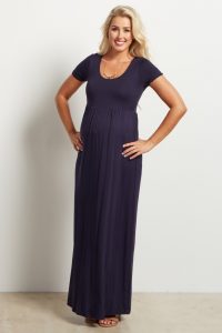 navy blue solid short sleeve maxi dress ... BKDESTF