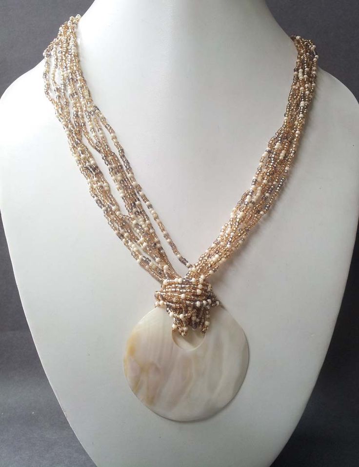 necklace beads seed bead necklace with giant mother of pearl focal FVFRYGG