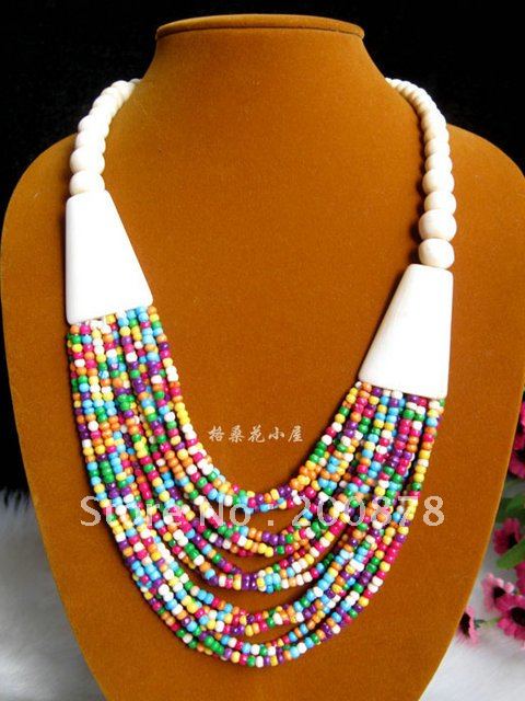 necklace beads tnl452 tibetan colorful yak bone beaded necklace,multi strands  statement,ethnic fashion bohemian PXVWCEE