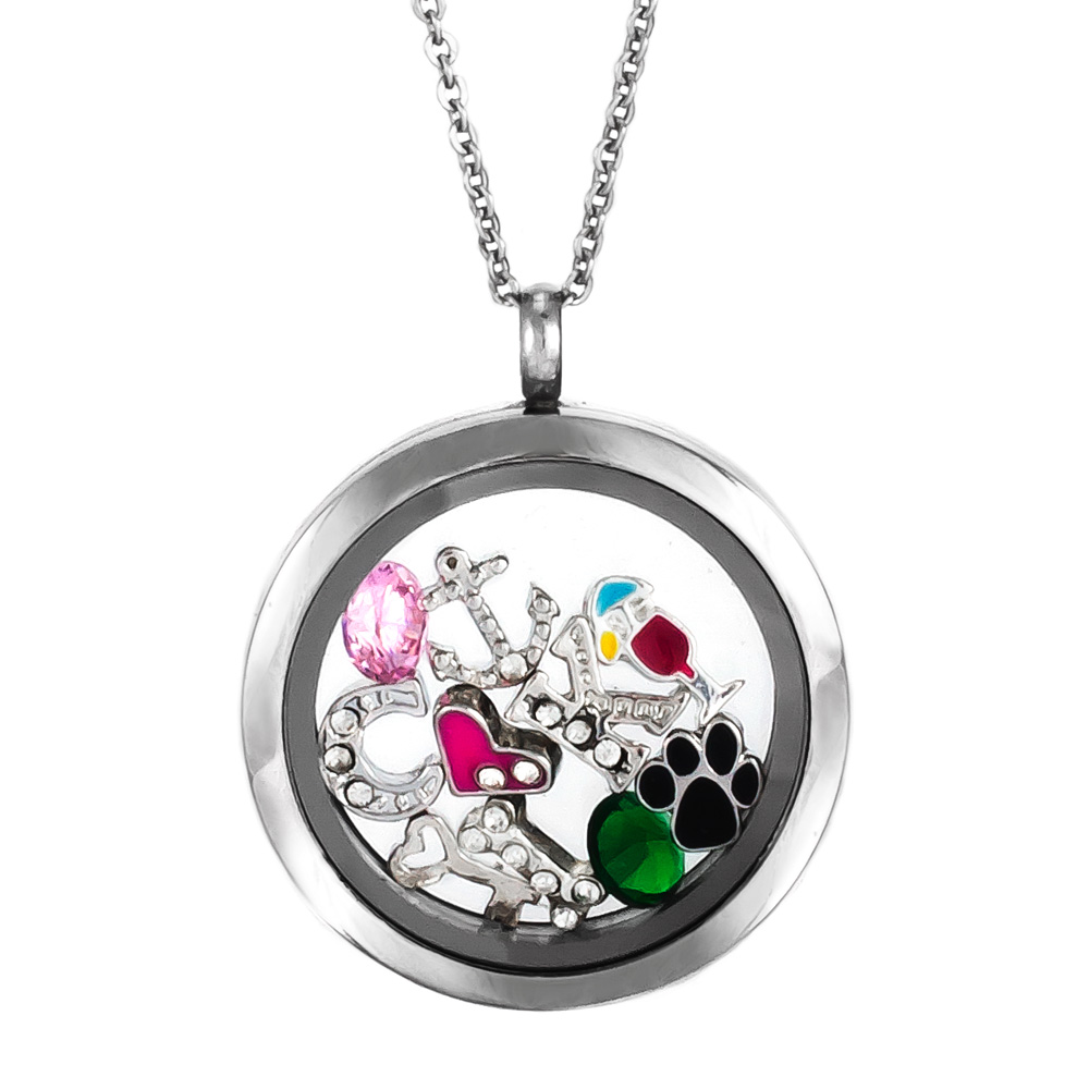 necklace charms round build a charm glass floating locket NIGVYSN