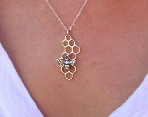 necklace pendants silver honeycomb necklace with bee charm - honeycomb charm - silver FONZGJE