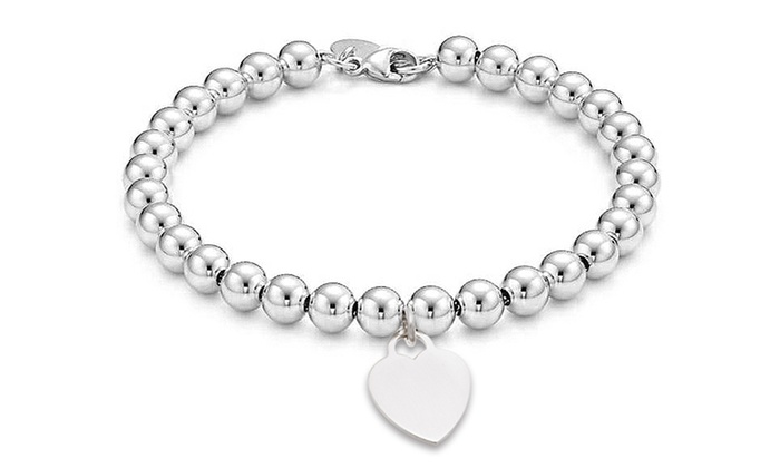 nes group: italian solid sterling silver bead bracelet with heart charm PBRRJRU