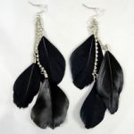 new pair of classic black authentic 3 feather earrings with rhinestones YOARXHX