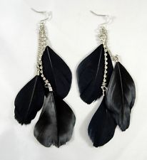 new pair of classic black authentic 3 feather earrings with rhinestones YOARXHX