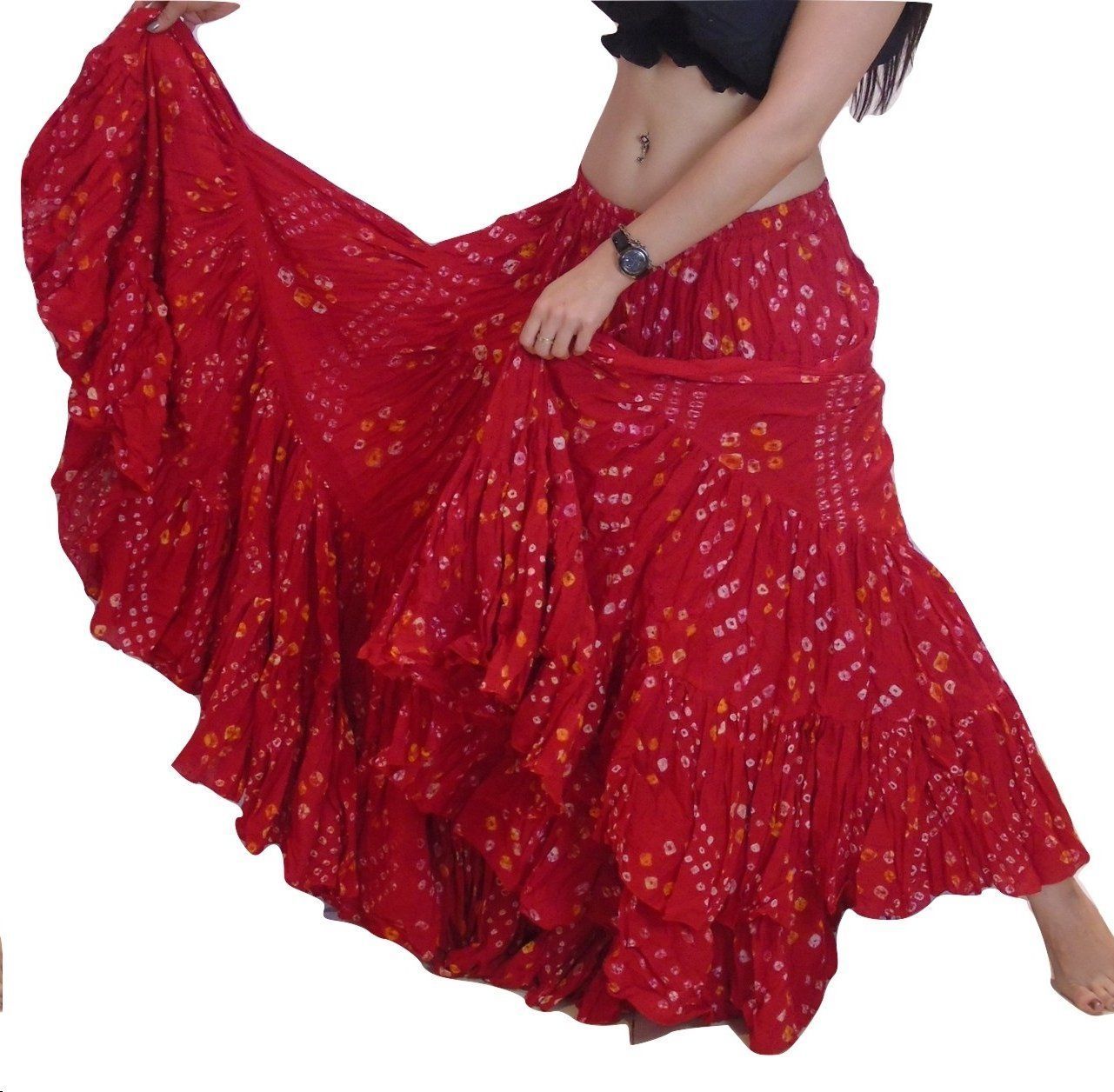 new red polka dot tribal gypsy skirt 25yards - in stock KEVGBFX