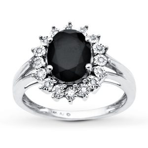 onyx ring 1/15 ct tw diamonds 10k white gold LSJKVOP