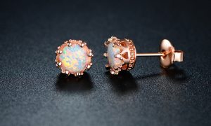 opal earrings fire opal crown stud earrings in 18k rose gold: fire opal crown VGPONIF