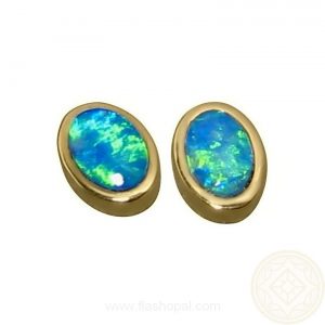 opal earrings opal stud earrings 14k gold green blue ovals BIAJQJX