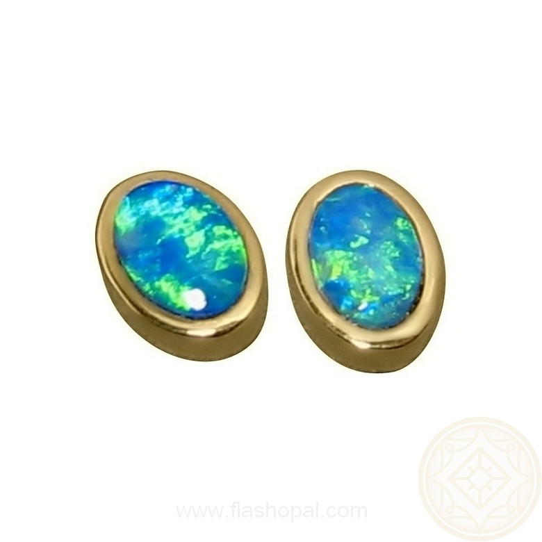 opal earrings opal stud earrings 14k gold green blue ovals BIAJQJX