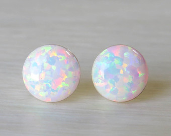 opal earrings, opal stud earrings, white opal stud earrings, blue opal stud KWYGXHI
