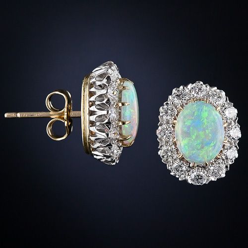 opal earrings vintage style 18k opal and diamond cluster earrings - 20-1-5082 - lang SFAULLR