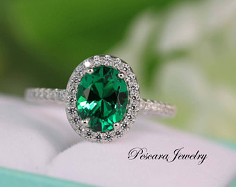 oval emerald ring, engagement ring, oval engagement ring, gemstone ring,  silver JVOHJYA