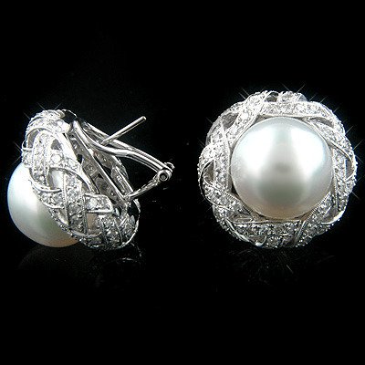 pearl and diamond earrings 18k gold womens diamond and pearl earrings 4.38ct AIGWLQM