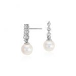pearl and diamond earrings akoya cultured pearl and diamond drop earrings in 18k white gold (6.5mm) RJXKZKZ