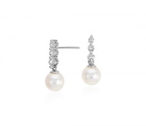 pearl and diamond earrings akoya cultured pearl and diamond drop earrings in 18k white gold (6.5mm) RJXKZKZ