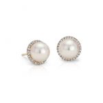pearl and diamond earrings akoya cultured pearl and diamond halo stud earrings in 14k yellow gold CSBKDAP