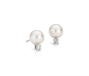 pearl and diamond earrings classic akoya cultured pearl and diamond stud earrings in 18k white gold QHTHJLV