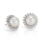 pearl and diamond earrings freshwater cultured pearl and diamond halo earrings in 14k white gold (10mm) XUPGQEG